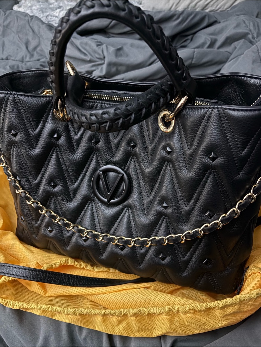 Mario Valentino Black Quilted 2 Way Tote